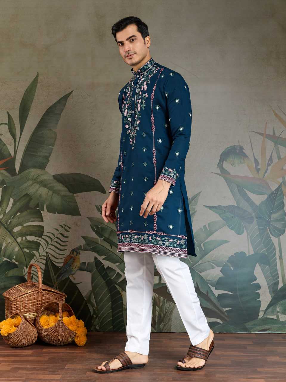 Ynf Viscose RIN202 61351 Mens Wear Wedding Collections Festive Collections Wholesale Casual Wear Embroidered Kurta Pajama Diwali Collections Manufacturer