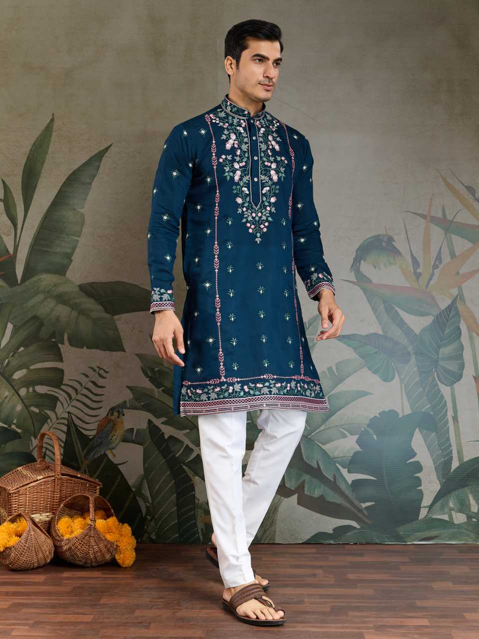 Ynf Viscose RIN202 61351 Mens Wear Wedding Collections Festive Collections Wholesale Casual Wear Embroidered Kurta Pajama Diwali Collections Manufacturer