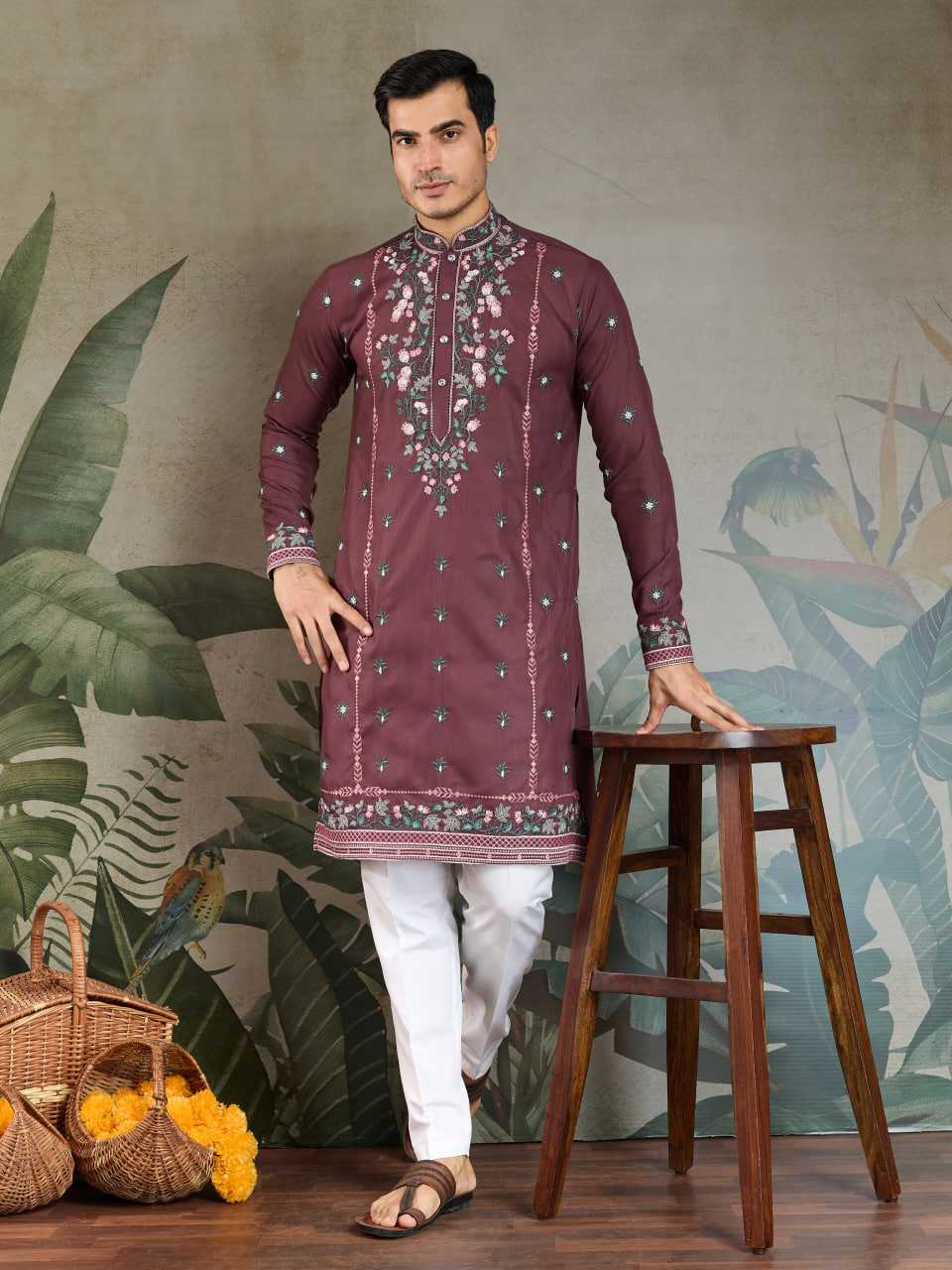 Ynf Viscose RIN202 61351 Mens Wear Wedding Collections Festive Collections Wholesale Casual Wear Embroidered Kurta Pajama Diwali Collections Manufacturer