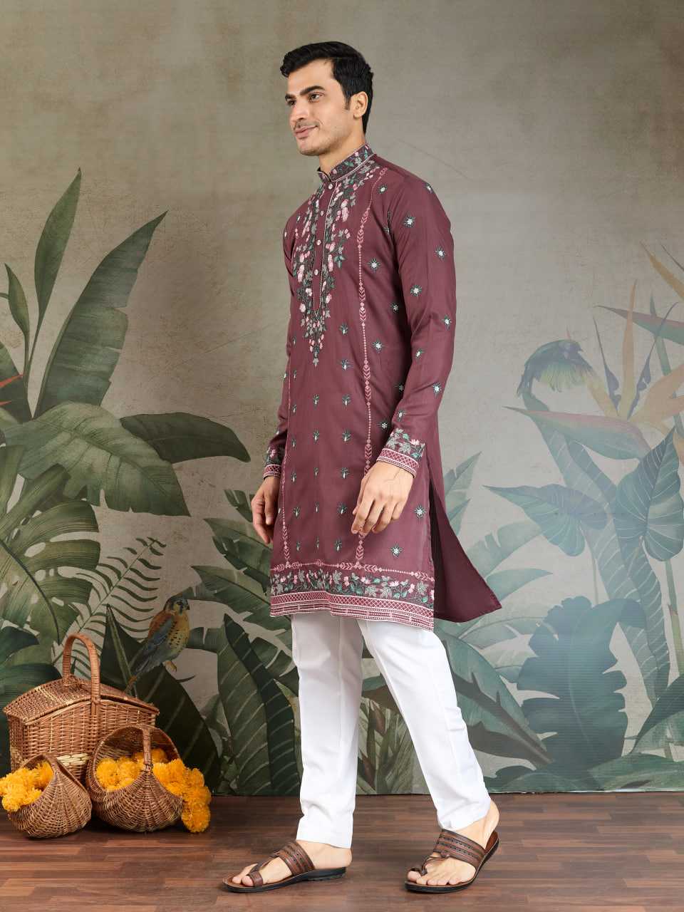 Ynf Viscose RIN202 61351 Mens Wear Wedding Collections Festive Collections Wholesale Casual Wear Embroidered Kurta Pajama Diwali Collections Manufacturer