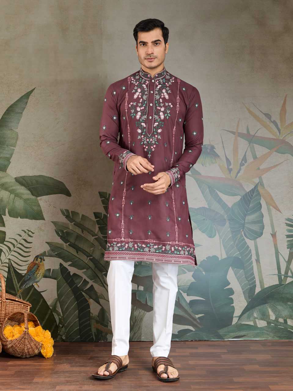 Ynf Viscose RIN202 61351 Mens Wear Wedding Collections Festive Collections Wholesale Casual Wear Embroidered Kurta Pajama Diwali Collections Manufacturer