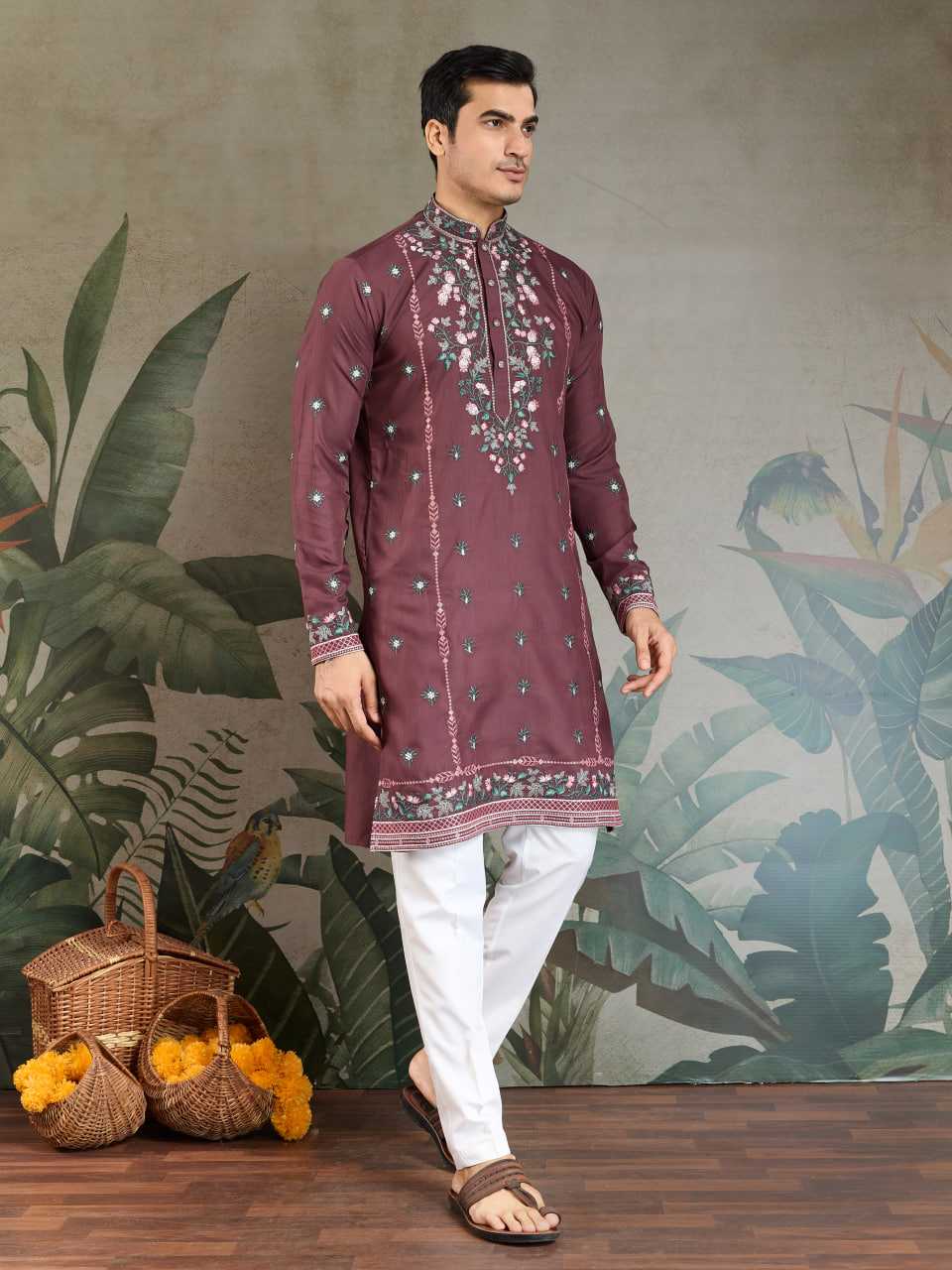 Ynf Viscose RIN202 61351 Mens Wear Wedding Collections Festive Collections Wholesale Casual Wear Embroidered Kurta Pajama Diwali Collections Manufacturer