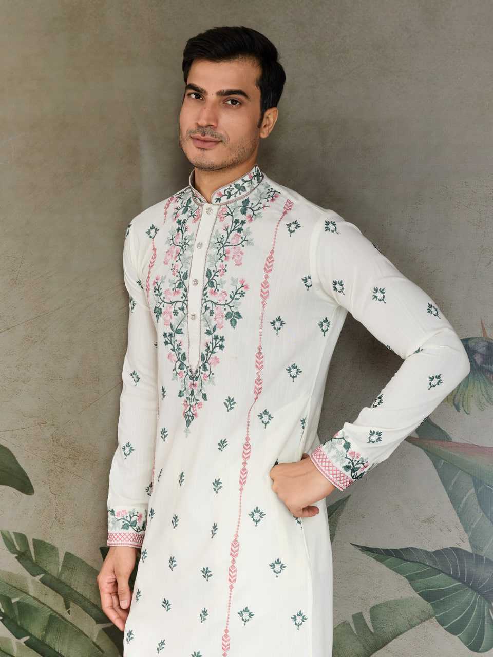 Ynf Viscose RIN202 61351 Mens Wear Wedding Collections Festive Collections Wholesale Casual Wear Embroidered Kurta Pajama Diwali Collections Manufacturer