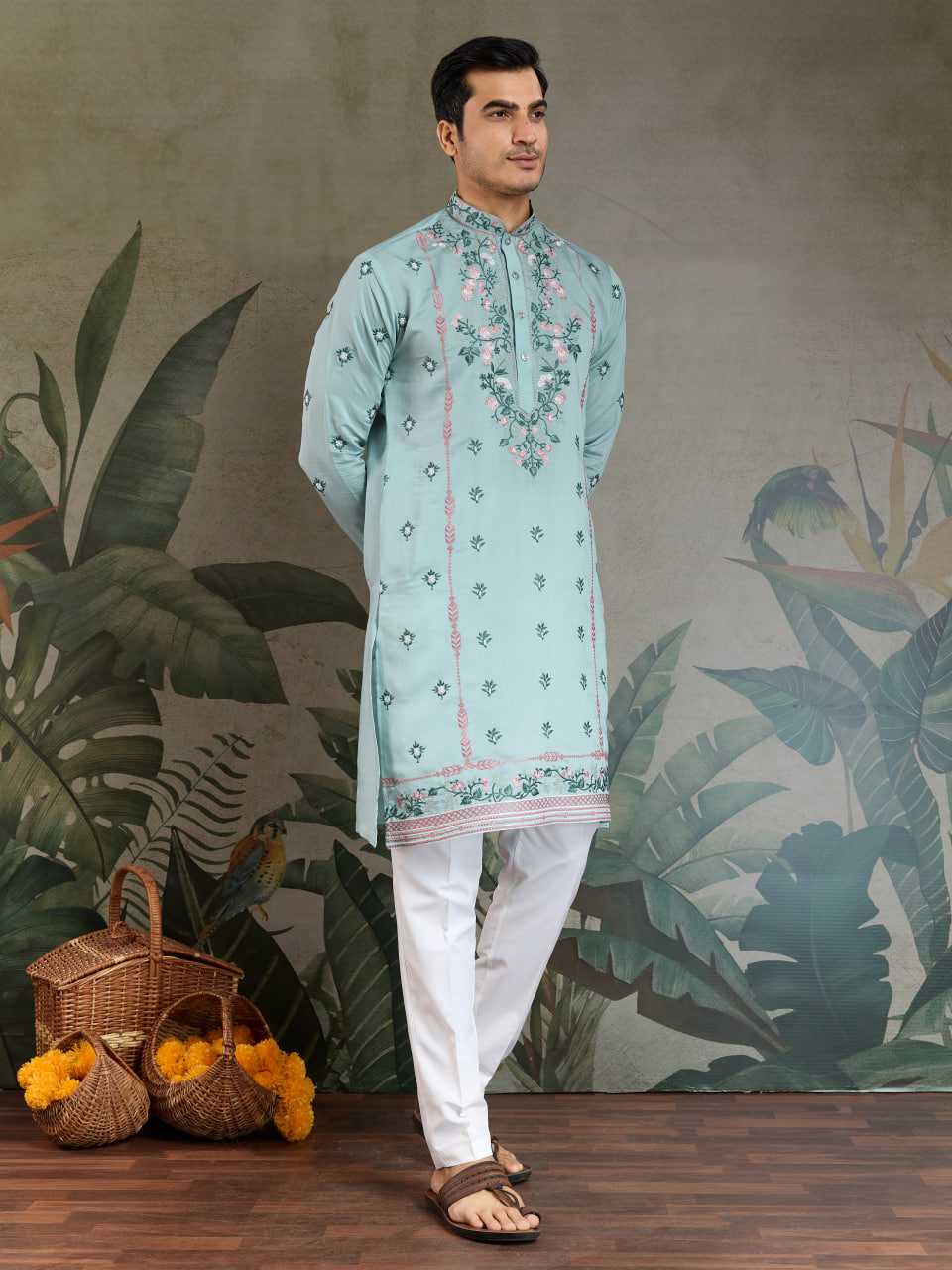 Ynf Viscose RIN202 61351 Mens Wear Wedding Collections Festive Collections Wholesale Casual Wear Embroidered Kurta Pajama Diwali Collections Manufacturer