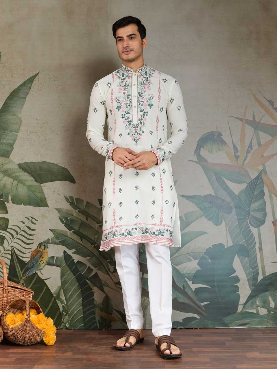 Ynf Viscose RIN202 61351 Mens Wear Wedding Collections Festive Collections Wholesale Casual Wear Embroidered Kurta Pajama Diwali Collections Manufacturer
