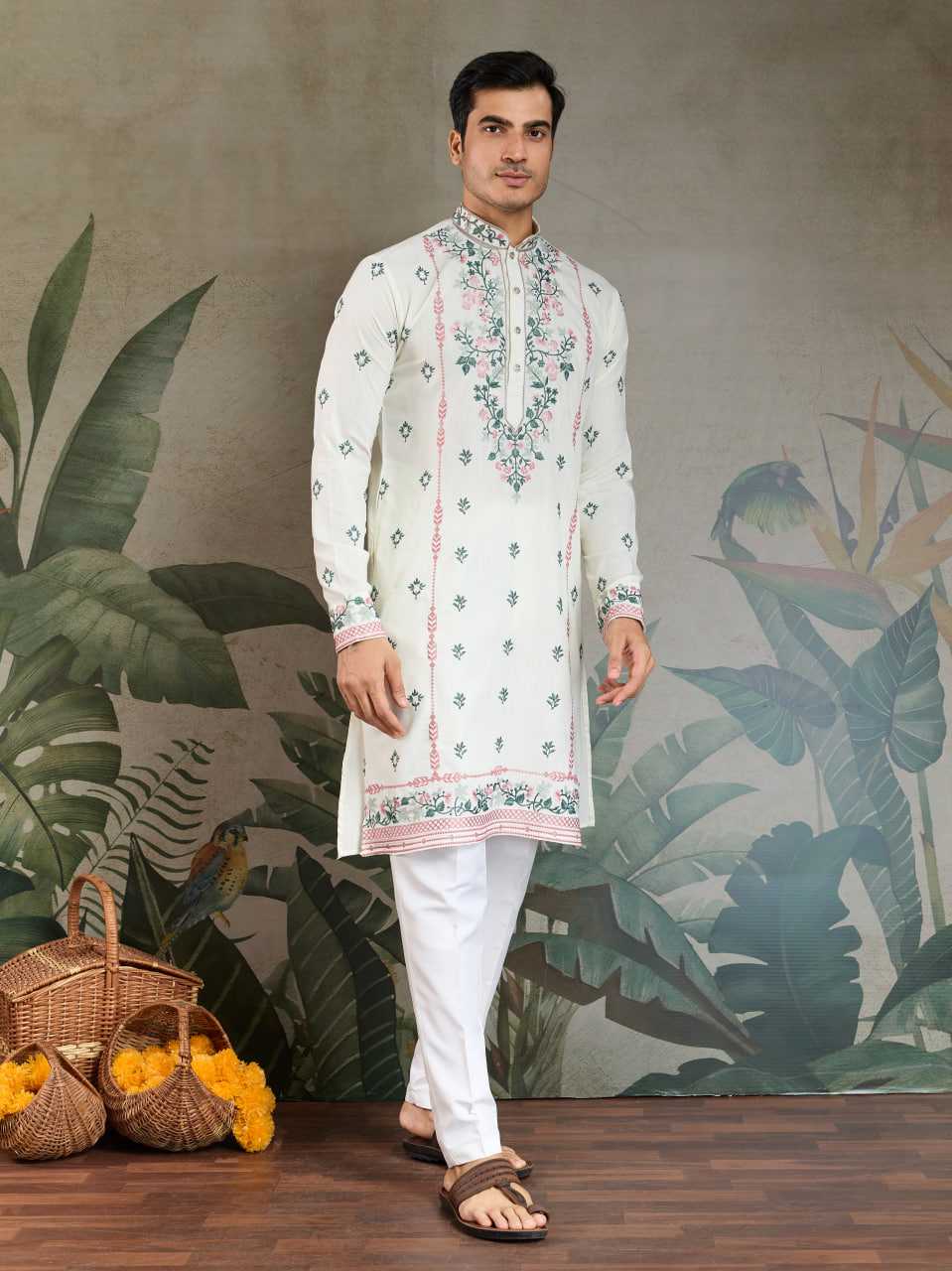 Ynf Viscose RIN202 61351 Mens Wear Wedding Collections Festive Collections Wholesale Casual Wear Embroidered Kurta Pajama Diwali Collections Manufacturer