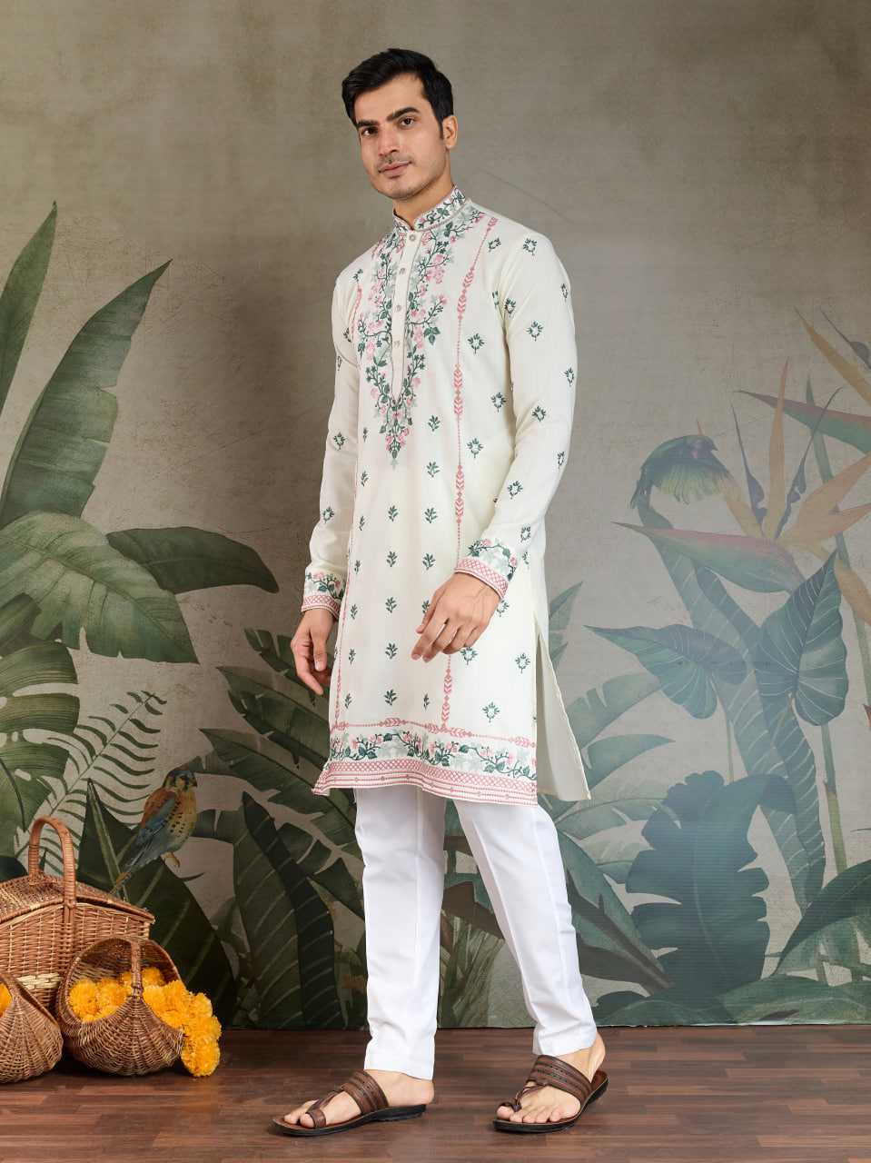 Ynf Viscose RIN202 61351 Mens Wear Wedding Collections Festive Collections Wholesale Casual Wear Embroidered Kurta Pajama Diwali Collections Manufacturer