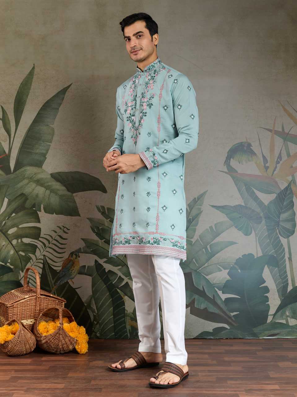 Ynf Viscose RIN202 61351 Mens Wear Wedding Collections Festive Collections Wholesale Casual Wear Embroidered Kurta Pajama Diwali Collections Manufacturer
